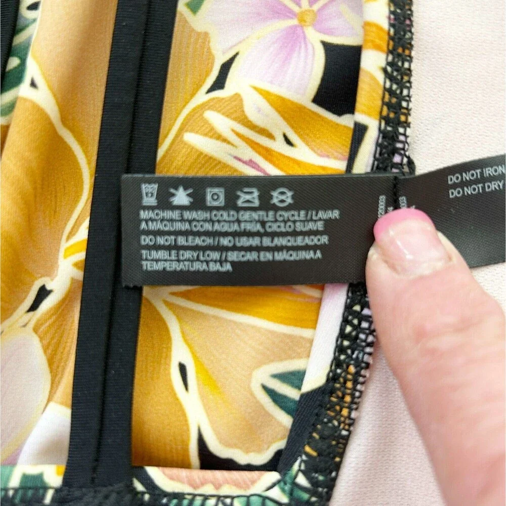 💐 NEW Hurley L One Piece Swimsuit Tropical Floral Coral Teal Gold Black NWT - Picture 13 of 13